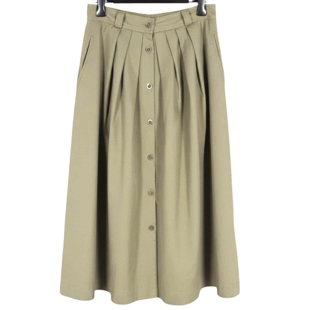 CHAUS Khaki TWILL Pleated Side Pockets Belt Loops Button-Down A-Line Skirt XS/S